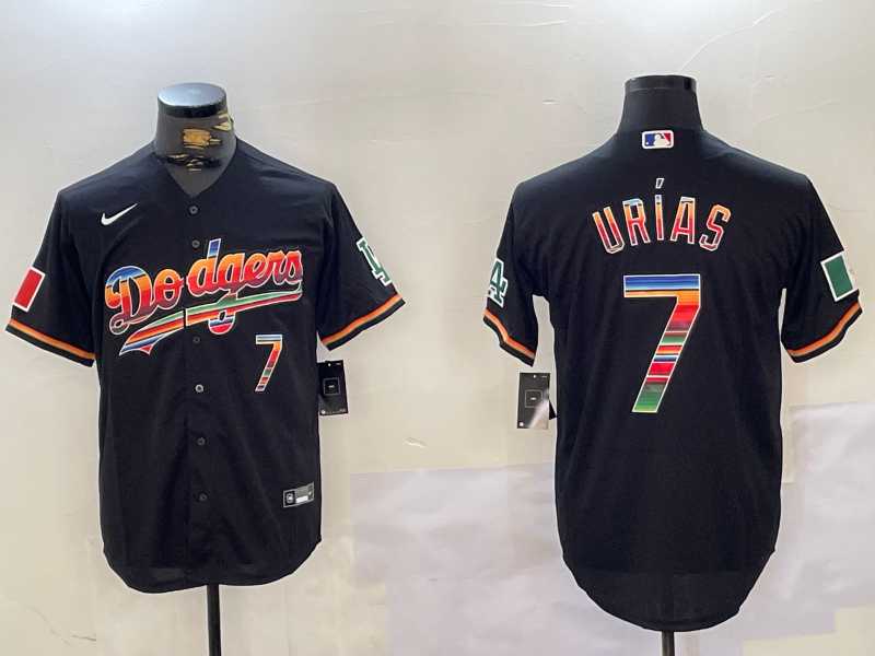 Men%27s Los Angeles Dodgers #7 Julio Urias Black Rainbow Mexico Cool Base Stitched Jersey->houston astros->MLB Jersey